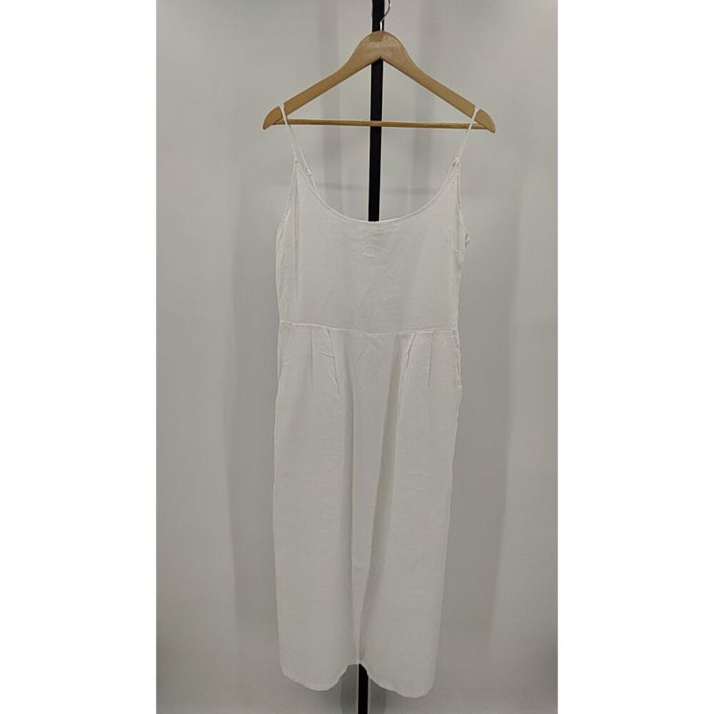 Quince Womens 100% European Linen Scoop Neck Midi Dress White Basic Sleeved M - Picture 2 of 3